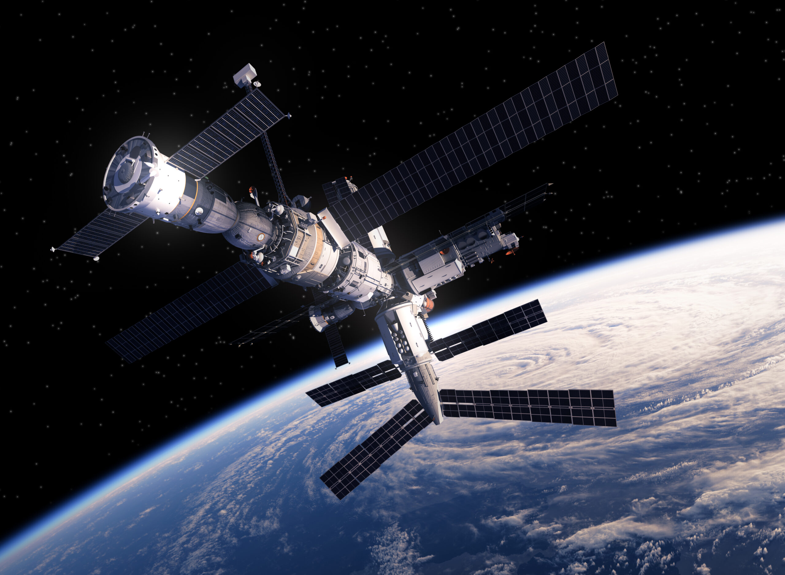 International,Space,Station,Orbiting,Earth.,3d,Scene.